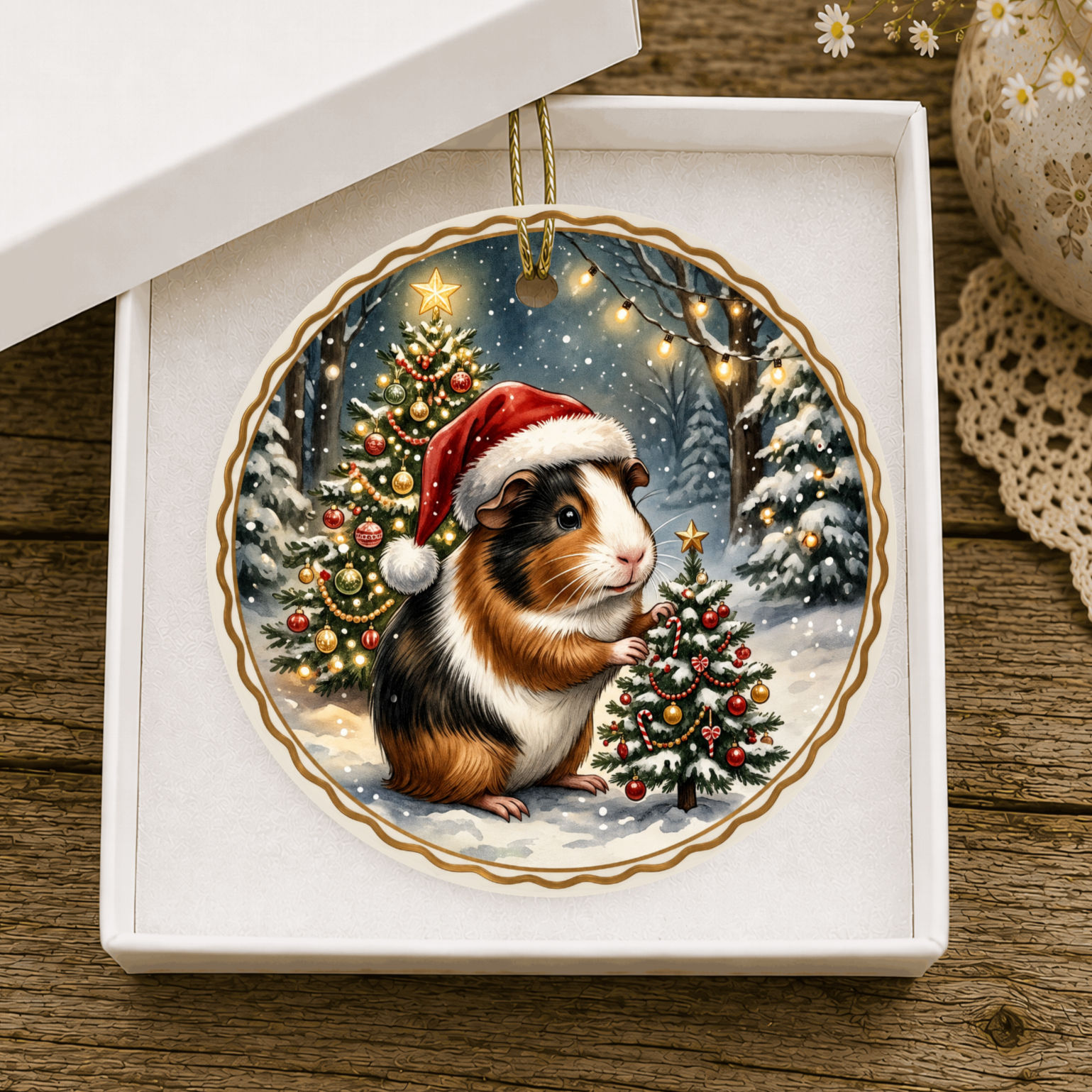 Guinea Pig Christmas Ornament — Ceramic Holiday Tree Decoration
