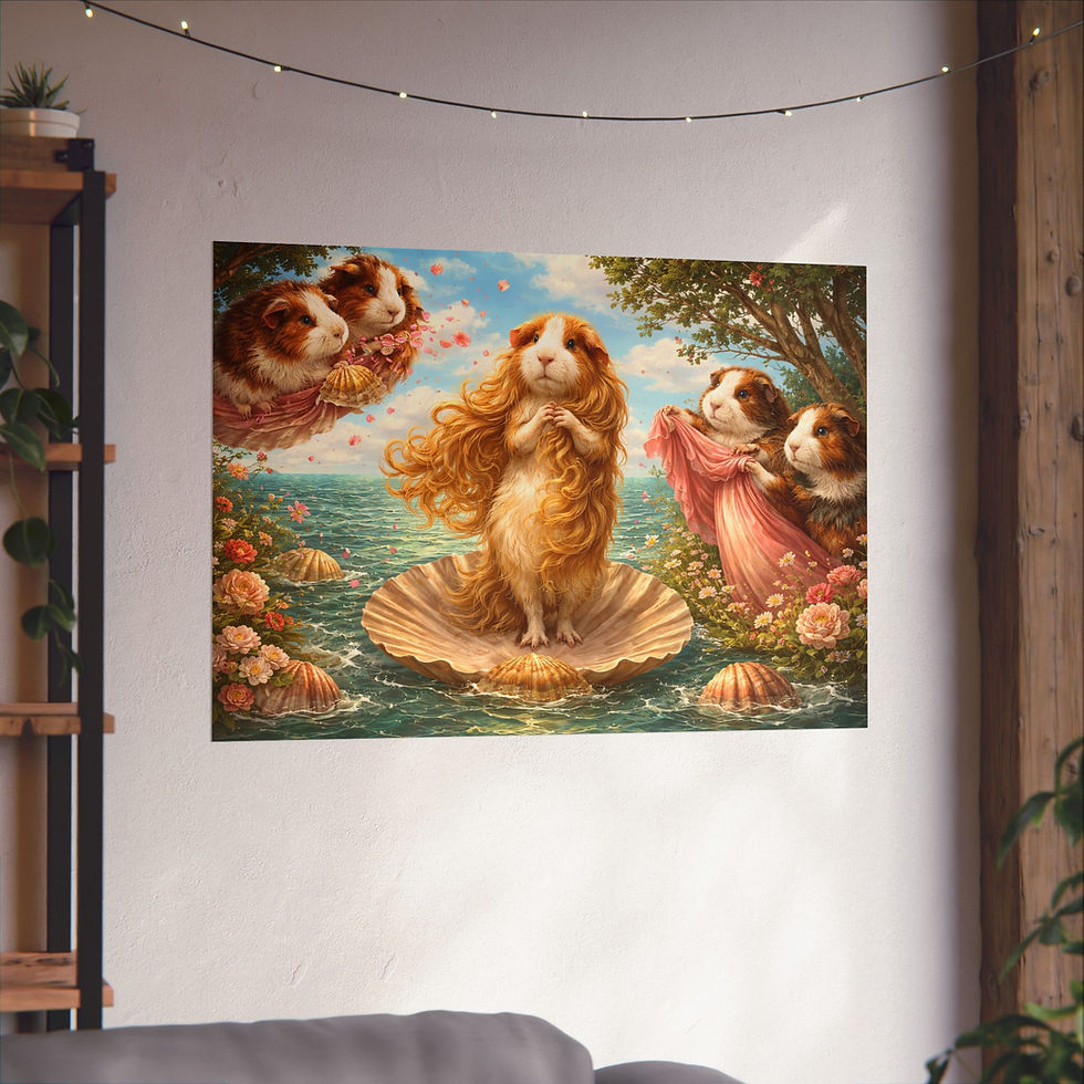 Thumbnail: Guinea Pig Birth of Venus Matte Horizontal Poster | Classical Art Parody
