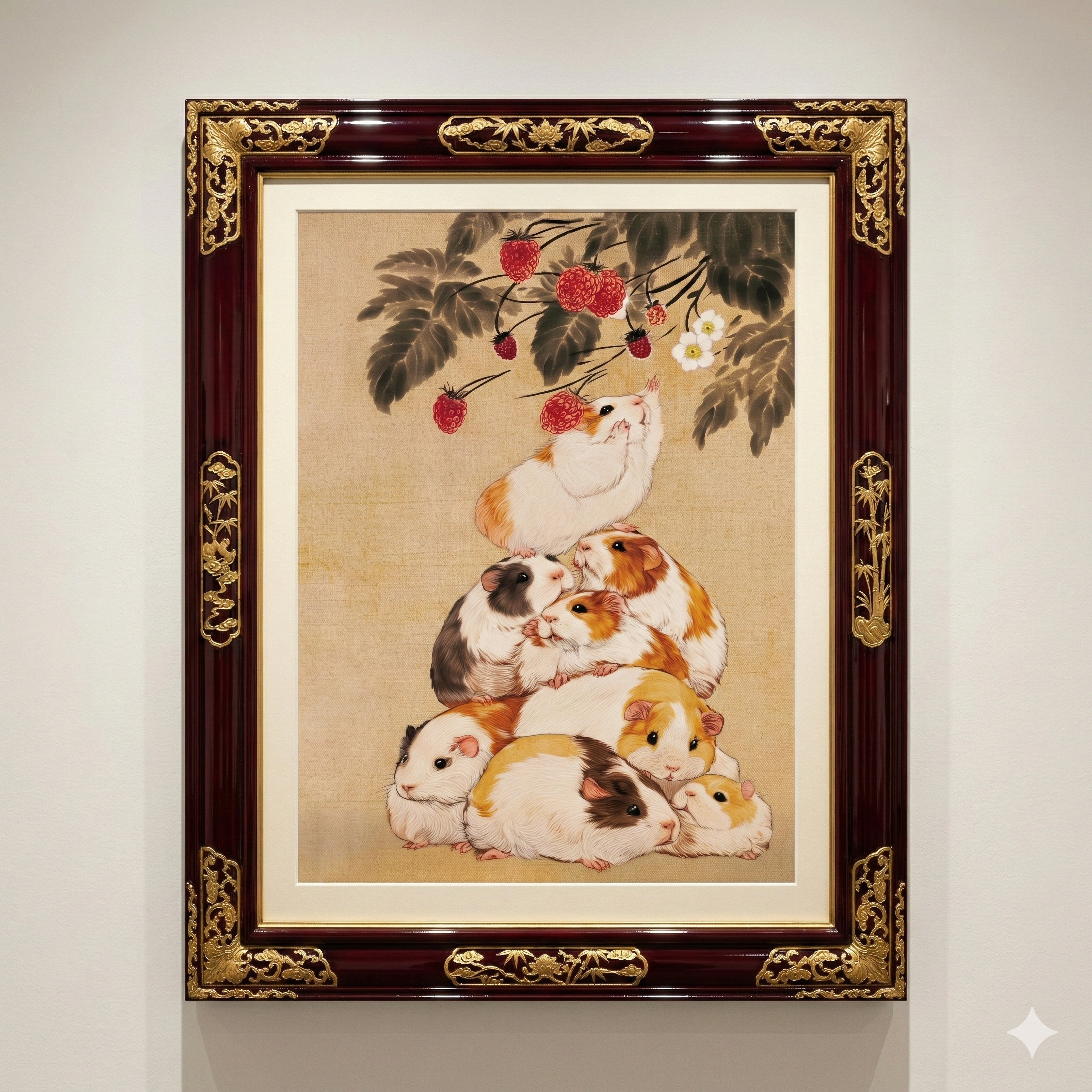 Guinea Pig Art Print, Raspberry Guinea Pig Poster, Minimalist Animal Wall Art