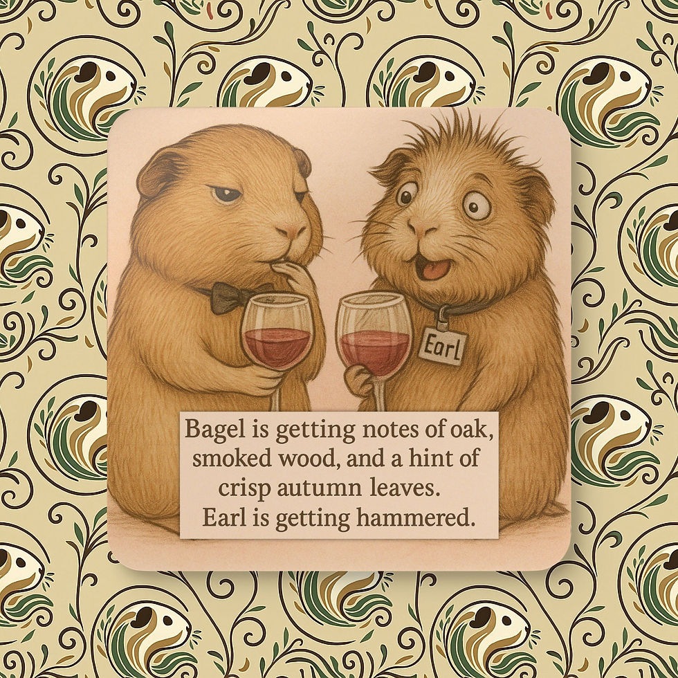 Notes of Oak and Chaos – Cute Guinea Pig Coaster Set for Wine Lovers