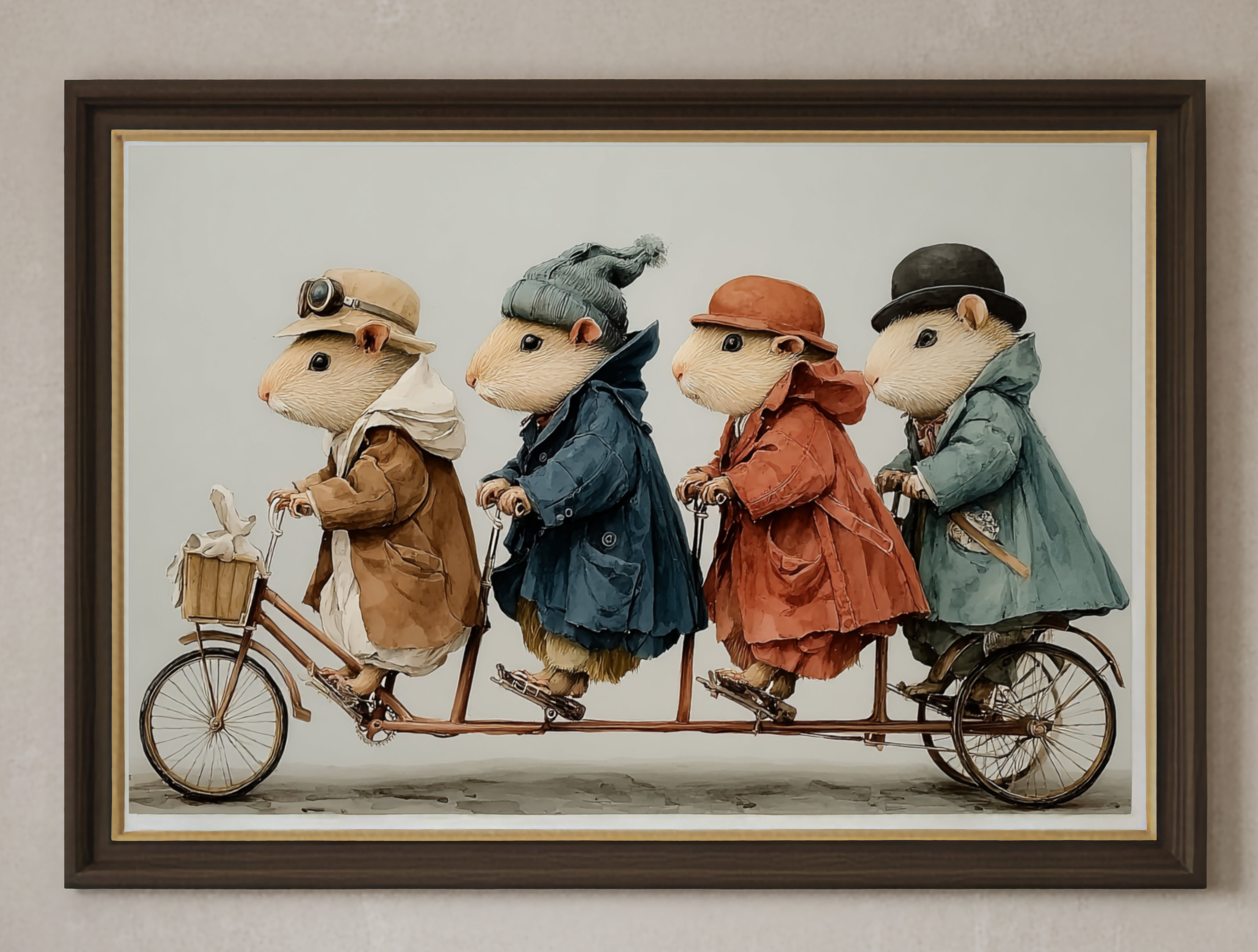 Guinea Pig Tandem Bicycle Matte Horizontal Poster — Cute Small Pet Wall Art