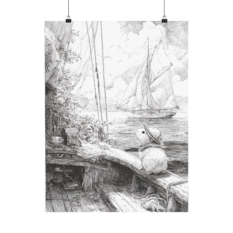 Thumbnail: Guinea Pig Sailor Poster - Whimsical Animal Wall Art - Vintage Nautical Print 