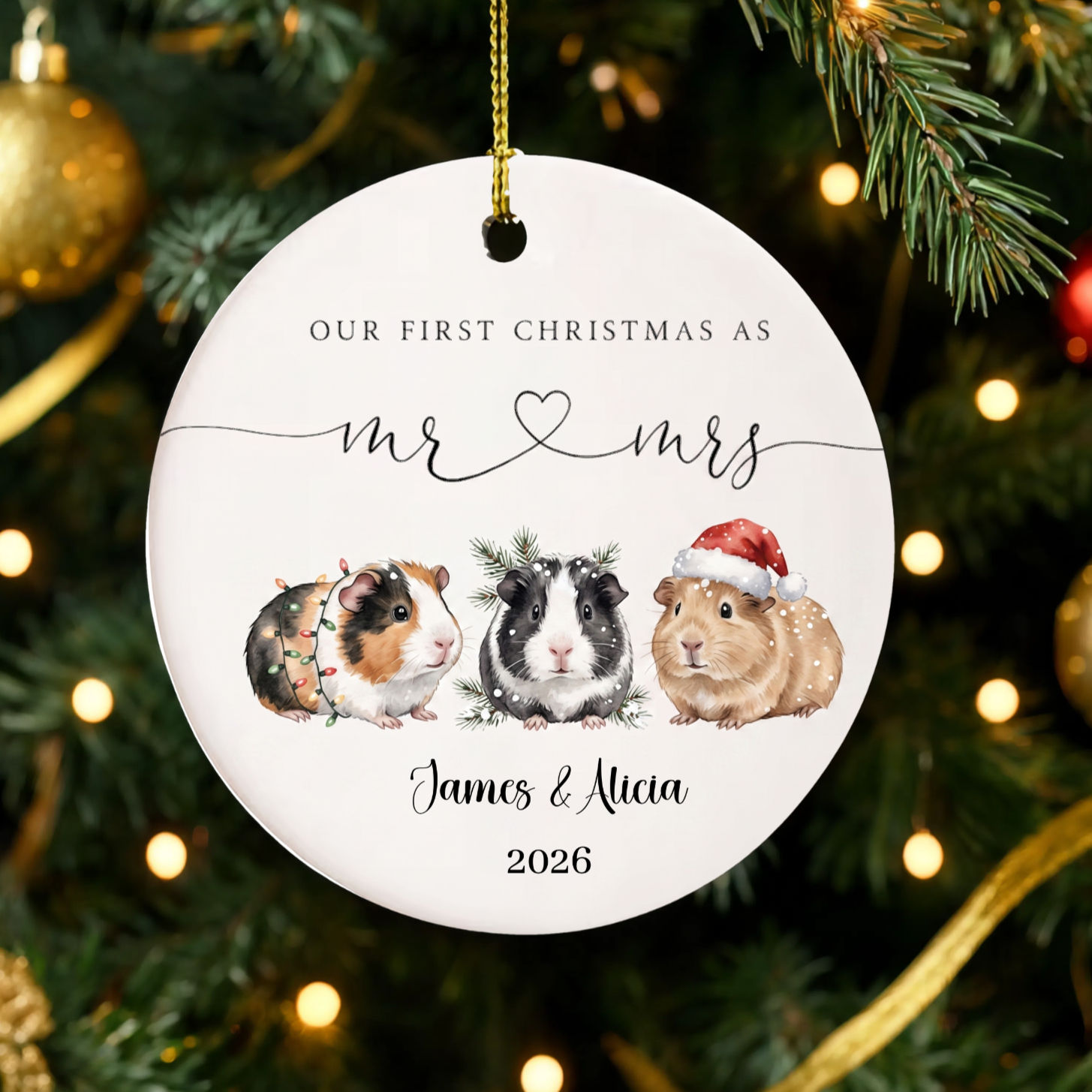 Personalized Guinea Pig Couple Ceramic Ornament Our First Christmas as Mr & Mrs