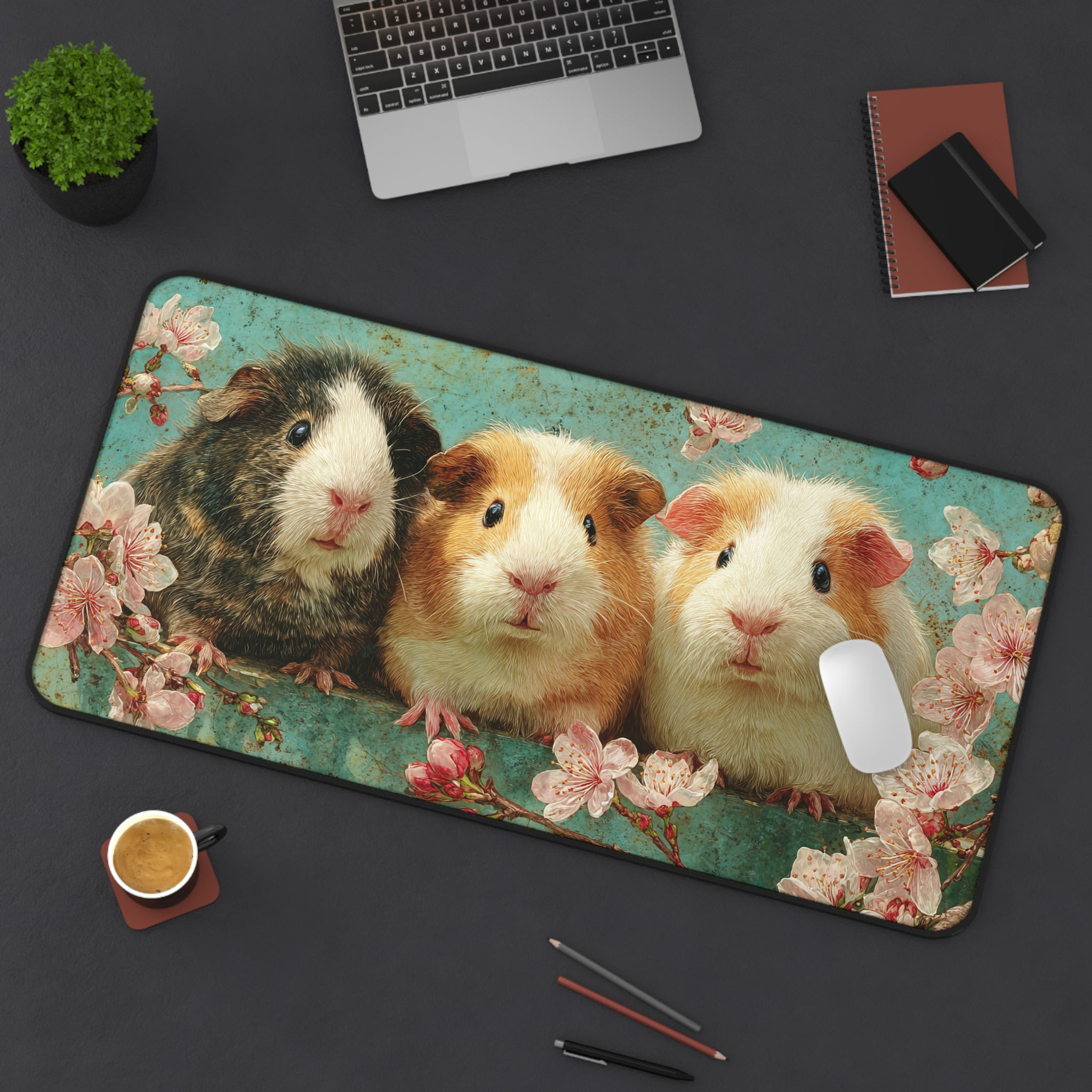 Guinea Pig Cherry Blossom Desk Mat | Spring Floral Office Pad