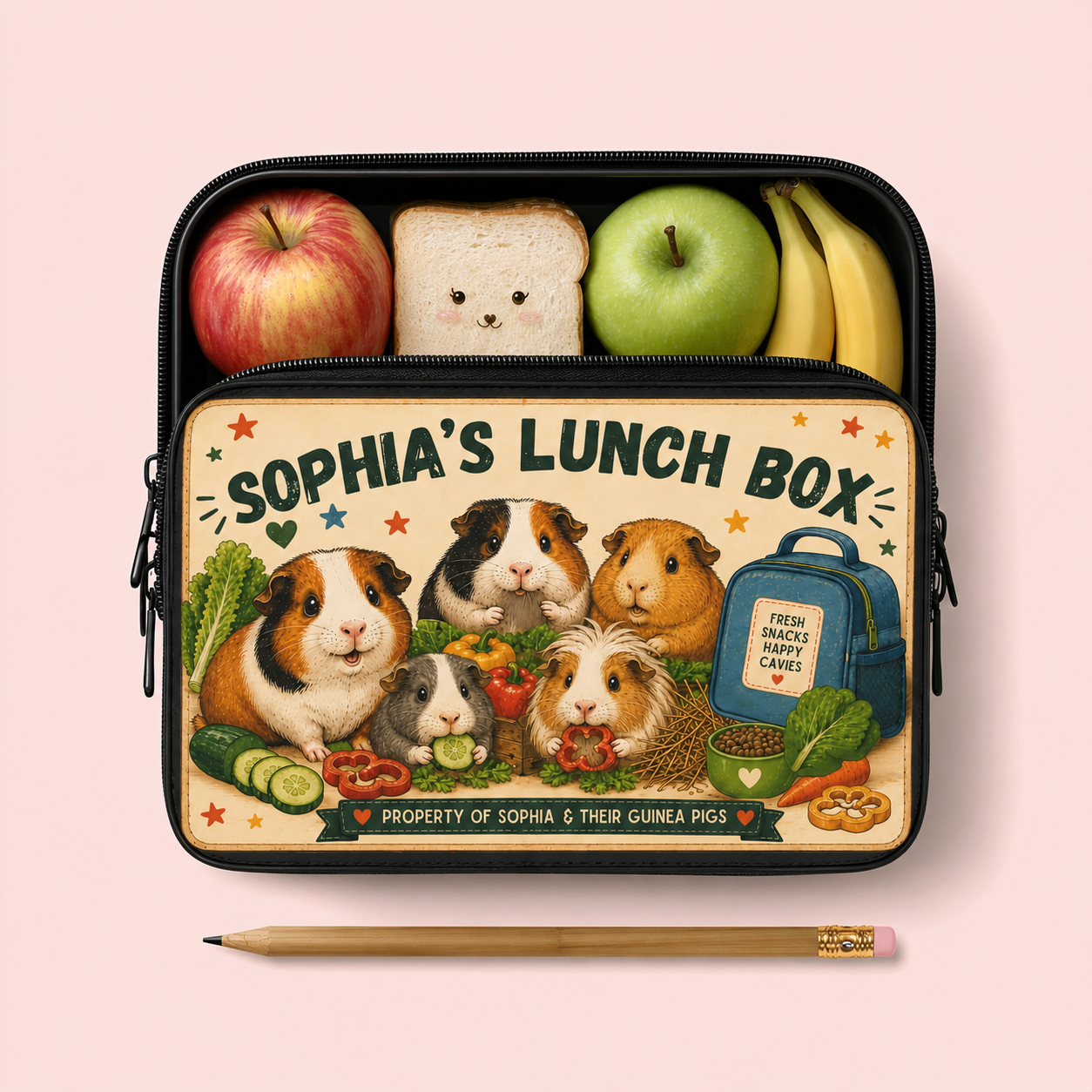 Personalized Guinea Pig Name Lunch Bag | Custom Lunchbox for Kids