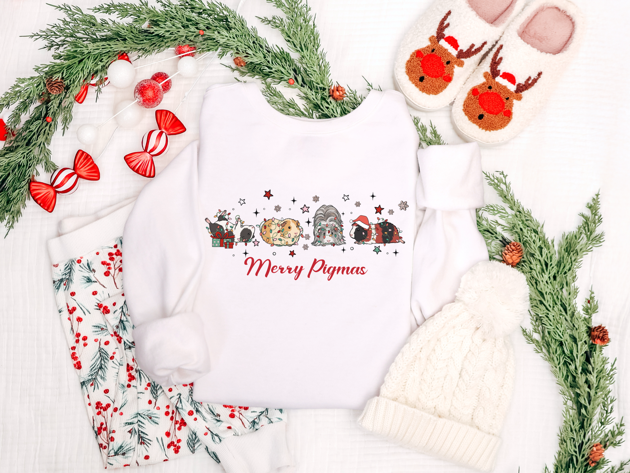 Merry Pigmas Holiday Lights Evergreen Crewneck, Comfort Colors Gift