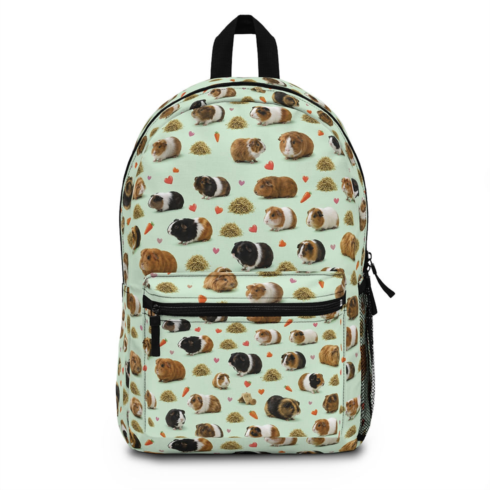 Thumbnail: Guinea Pig Hearts Carrots Backpack | Mint Green Pattern Back to School Knapsack