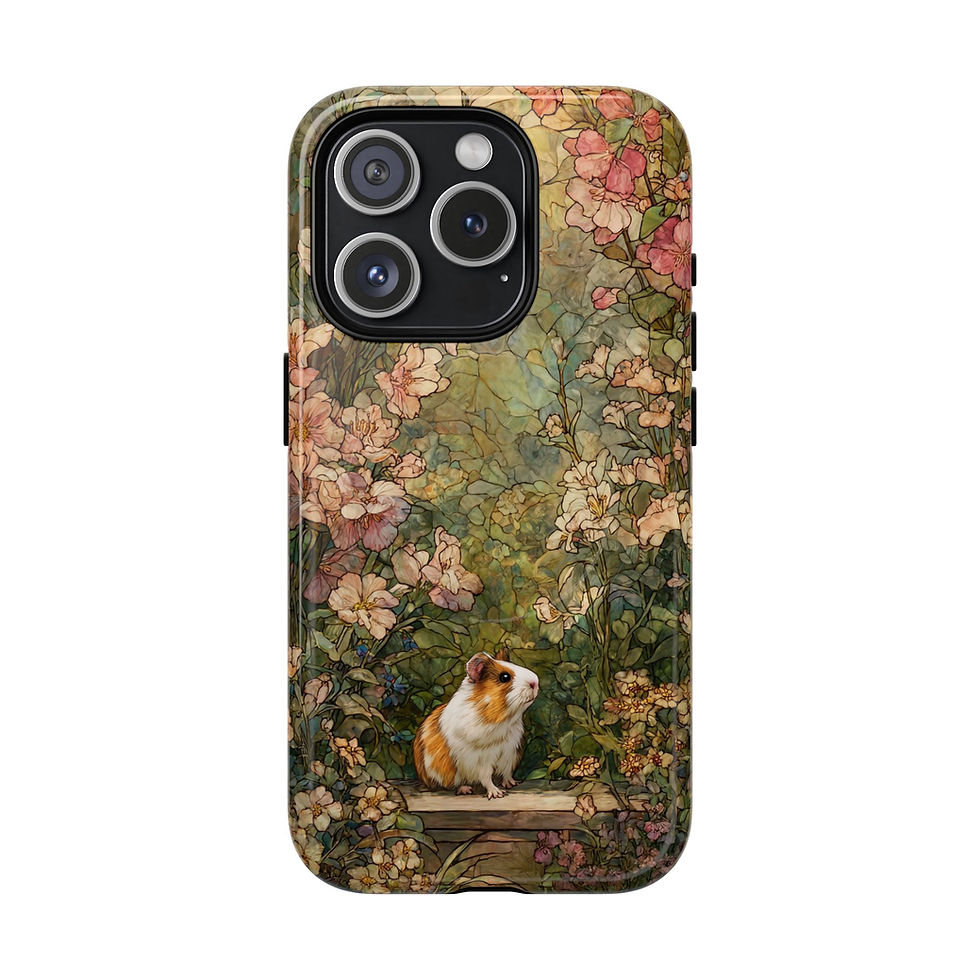 Thumbnail: Guinea Pig Stained Glass iPhone Case MagSafe | Art Nouveau Floral Phone Cover 