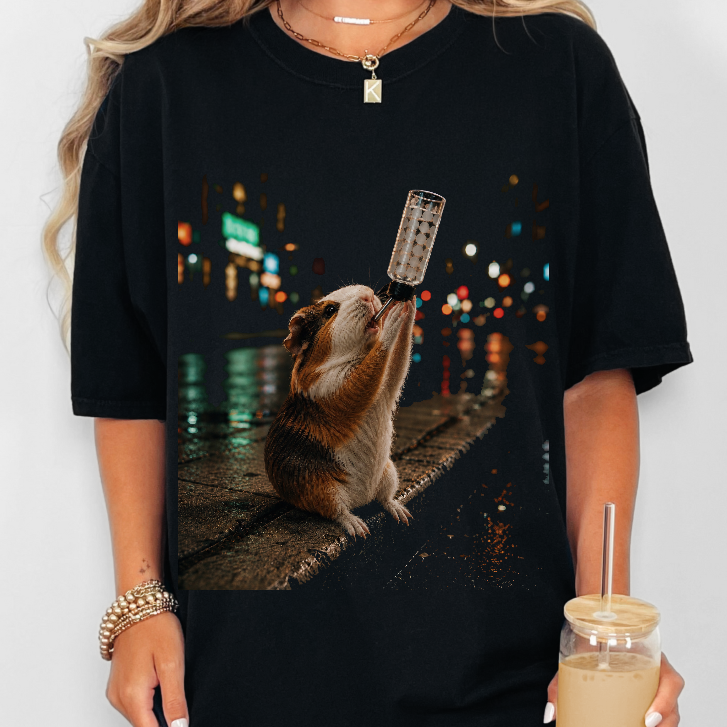 Guinea Pig City Night T-Shirt — Cute Pet Photography Tee