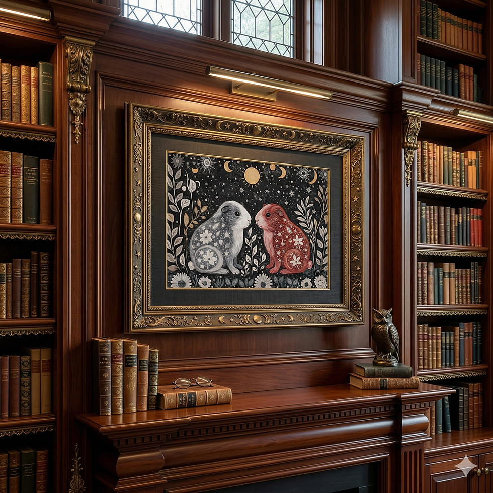 Thumbnail: Guinea Pig Flower Art Matte Poster — Black & Red Guinea Pig Portraits