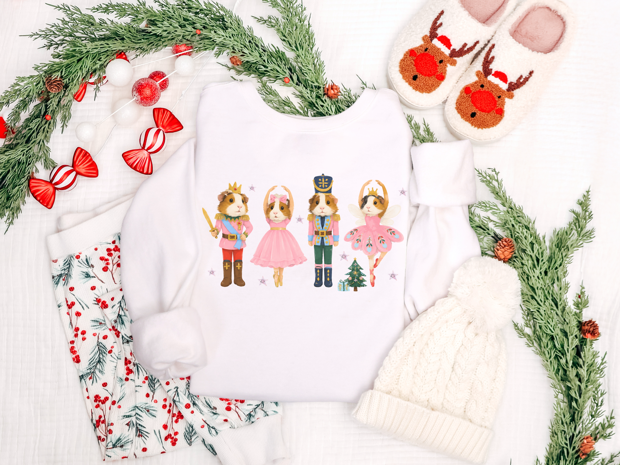 Nutcracker Guinea Pigs Holiday Sweatshirt — Sugar Plum Ballet Watercolor