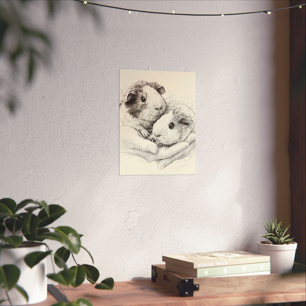 Thumbnail: Guinea Pig Pencil Art Poster — Matte Vertical Pet Portrait