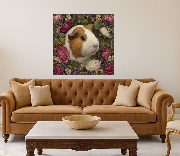 Thumbnail: 🌸  Guinea Pig Floral Art Print | Vintage Botanical Animal Poster