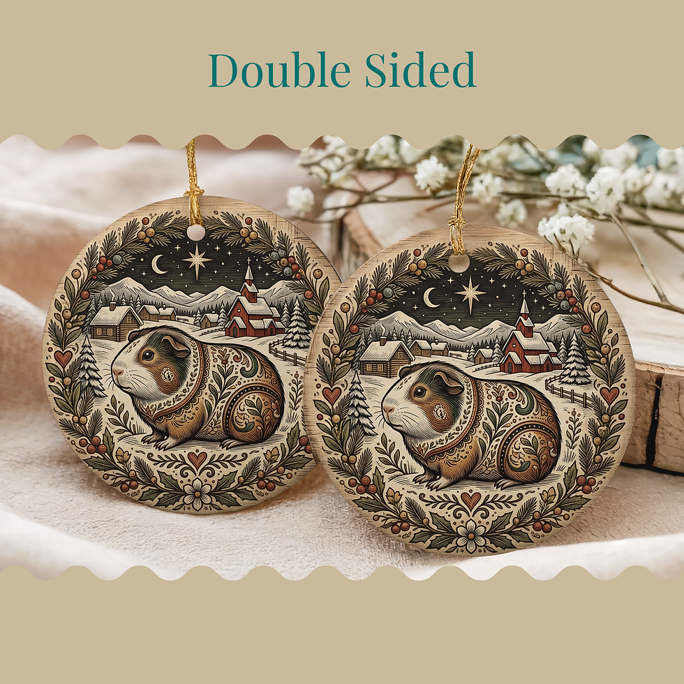 Thumbnail: Guinea Pig Winter Village Ornament | Scandinavian Folk Art 