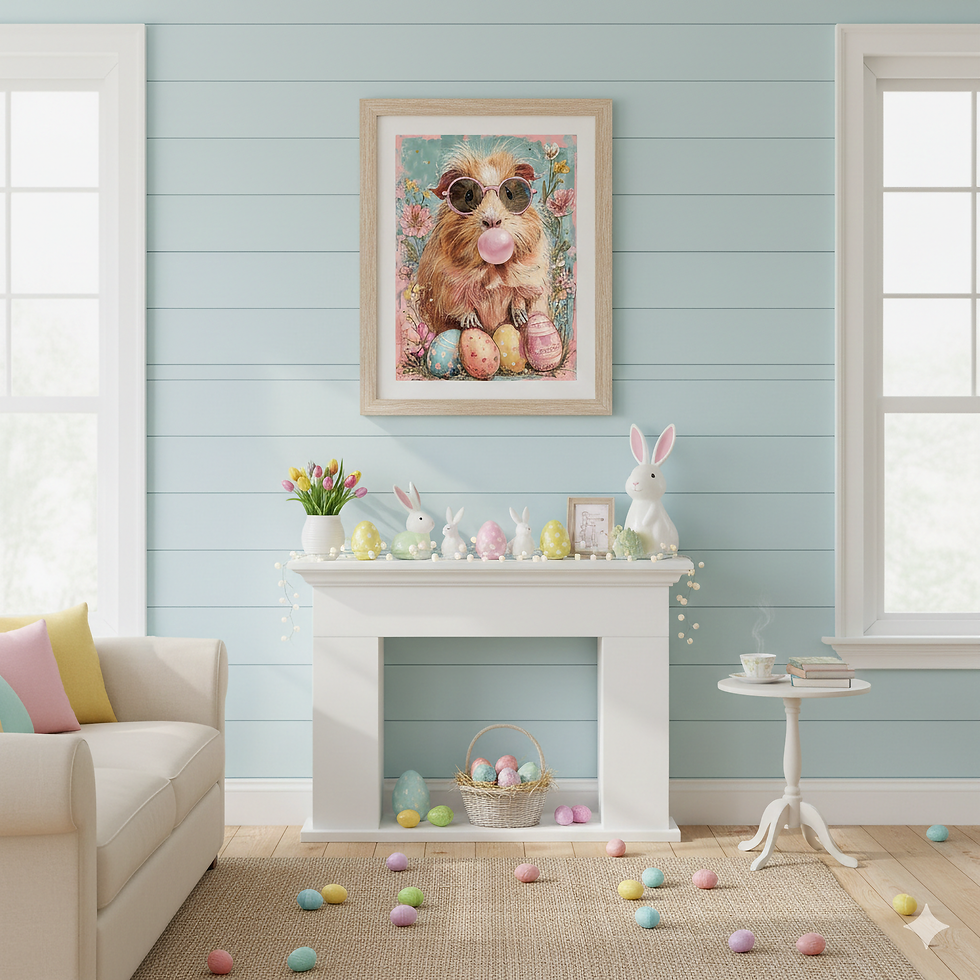 Thumbnail: Funny Guinea Pig Easter Wall Art | Bubblegum Guinea Pig Poster 