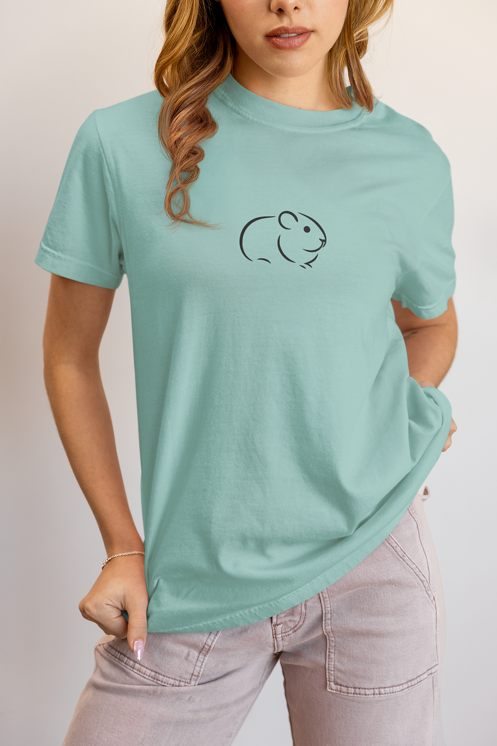 Minimalist Guinea Pig Embroidered Tee, T-shirt