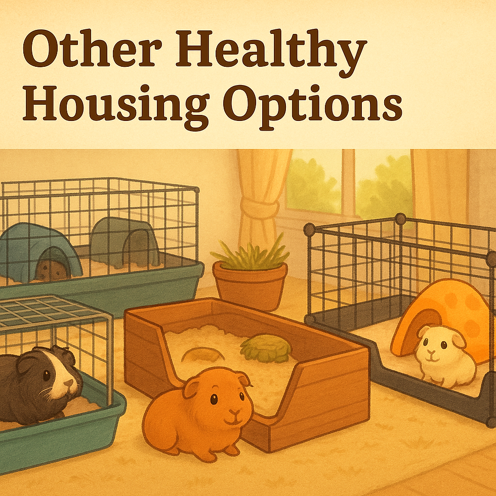 Other Healthy Housing Options. Two Midwest cages and a wooden enclosure are sitting on a table.