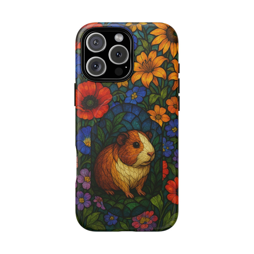 Thumbnail: Guinea Pig Stained Glass iPhone 17 MagSafe Case | Floral Art Phone Case 