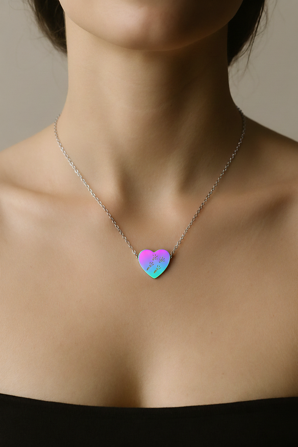 Thumbnail: Guinea Pig Paw Print Heart Necklace Pet Jewelry - Stainless Steel Keepsake Gift