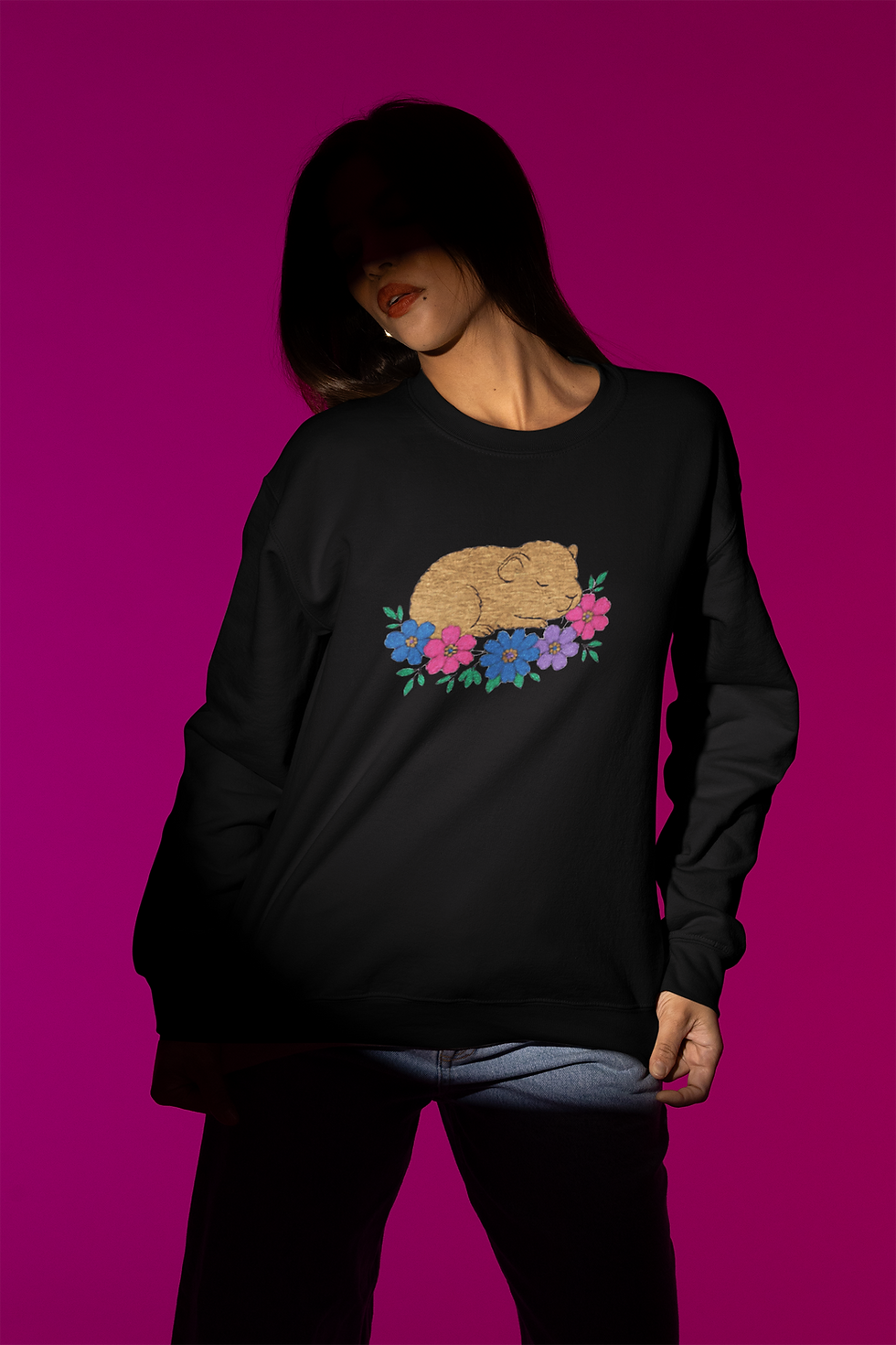 Embroidered Guinea Pig Floral Sweatshirt – Cozy Up in Style and Snuggles