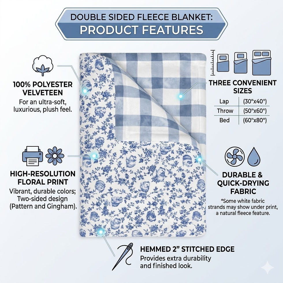 Thumbnail: Guinea Pig Blanket  Double-Sided French Toile Blue Plaid - Velveteen Microfiber 