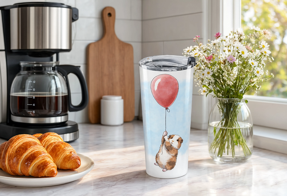 Thumbnail: Flying Guinea Pig with Red Balloon 20oz Tumbler Travel Mug