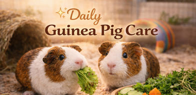 Two guinea pigs ret in their habitat.