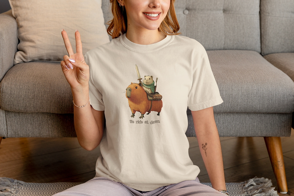 Thumbnail: Guinea Pig T-Shirt  “We Ride at Dawn” • Cavy Warrior Shirt Comfort Colors®