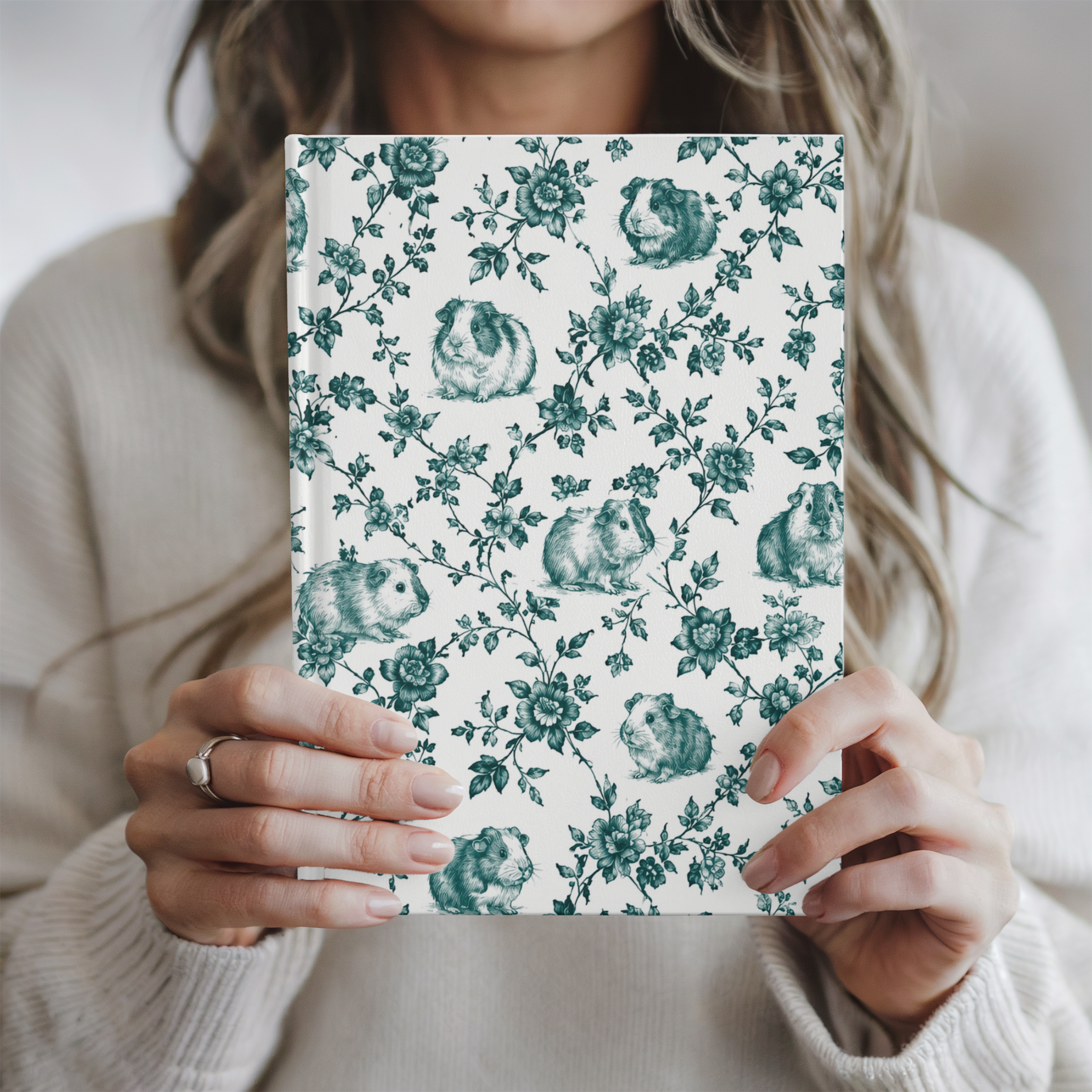 Guinea Pig Green French Toile Hardcover Journal