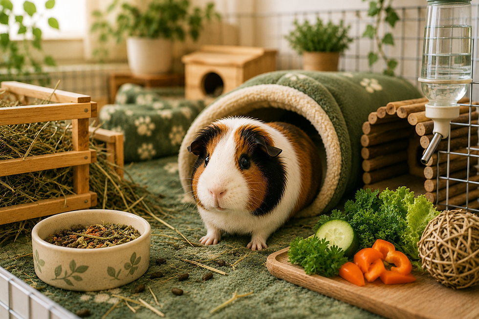 A guinea pig is in a tunnel.