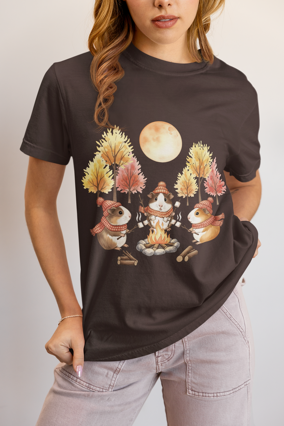 Guinea Pig Campfire T-Shirt – Cozy Fall Bonfire Tee for Animal Lovers