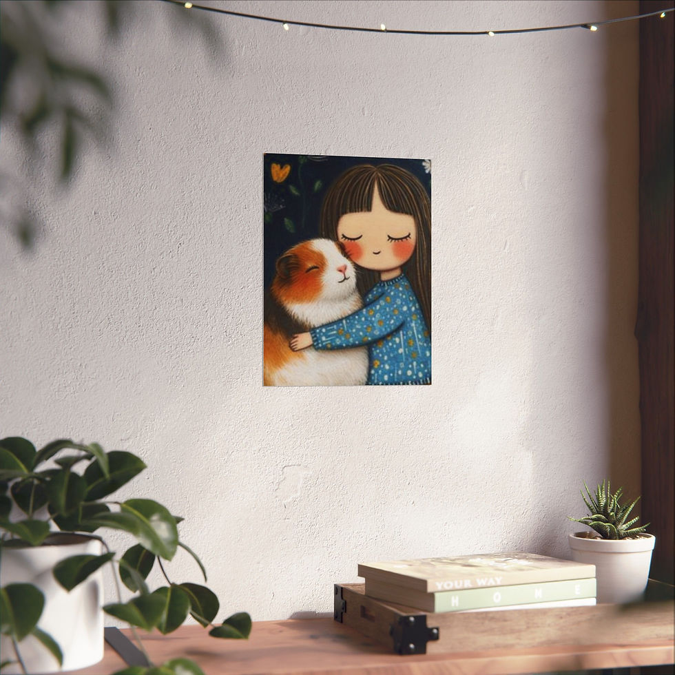 Thumbnail: Matte Vertical Poster - Little Girl Hugging Her Guinea Pig Painting