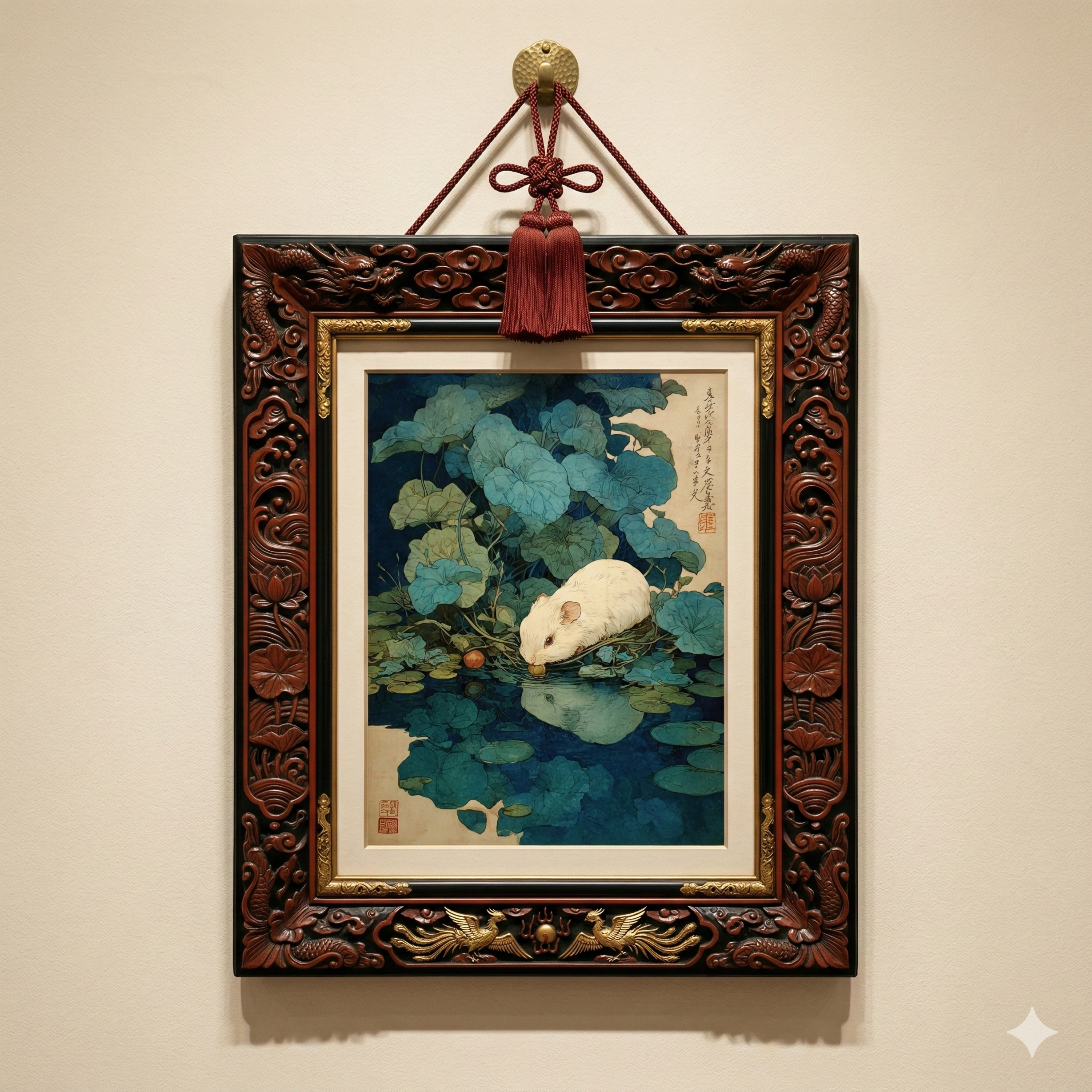 Zen Guinea Pig Wall Art Print, Asian Inspired Animal Poster, Japanese Style Art