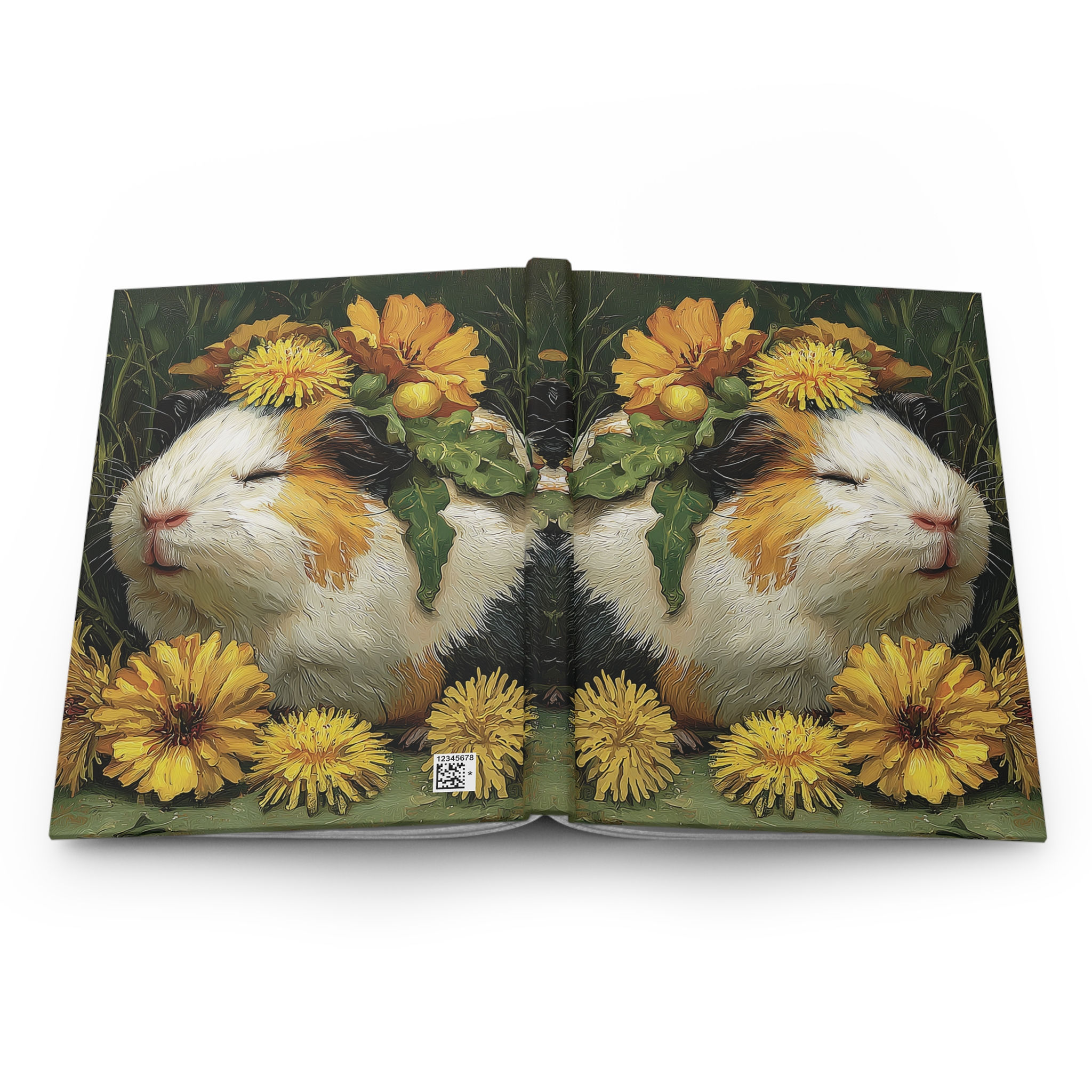 Dandelion Crown Guinea Pig Hardcover Journal | Floral Rodent Notebook