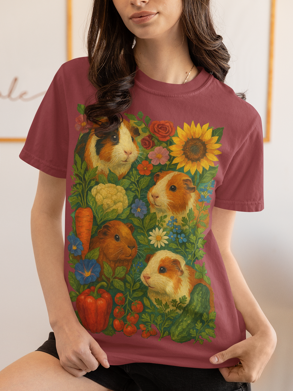 Guinea Pig Collage T-Shirt, Cute Animal Lover Shirt, Floral Garden Tee