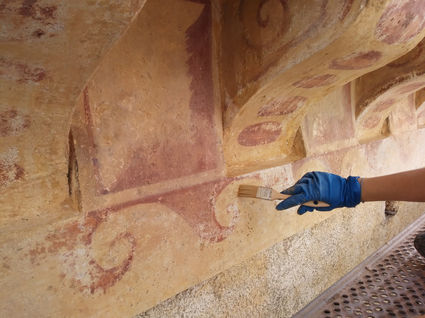 Restauratrice spennella la facciata esterna