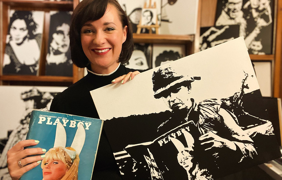 Lacyn with portrait of Vietnam Veteran, Dan