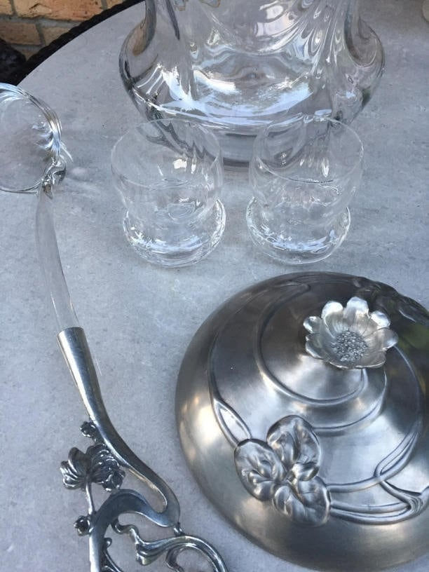 WMF-Jugendstil-Bowleset mit elf Gläsern und Kelle