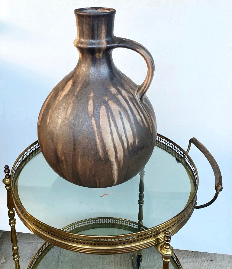 Große signierte Karlsruher Majolika-Keramik-Bodenvase