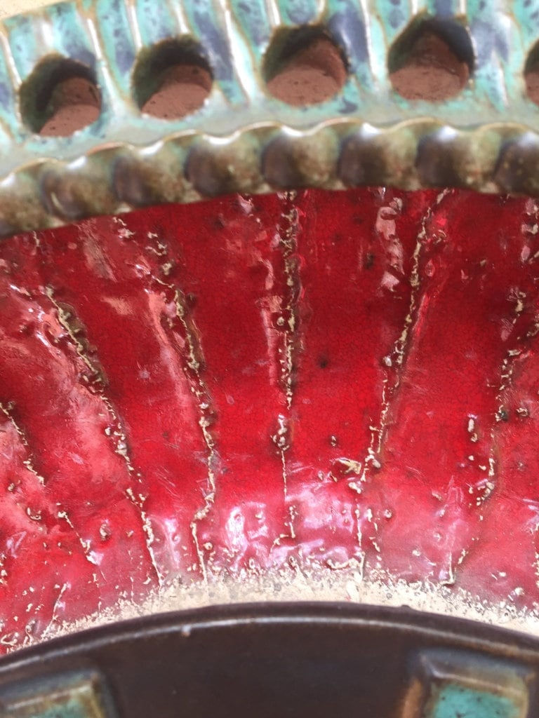 Miniaturbild: Große Silberdistel-Keramik-Wanduhr in Rot und Türkis