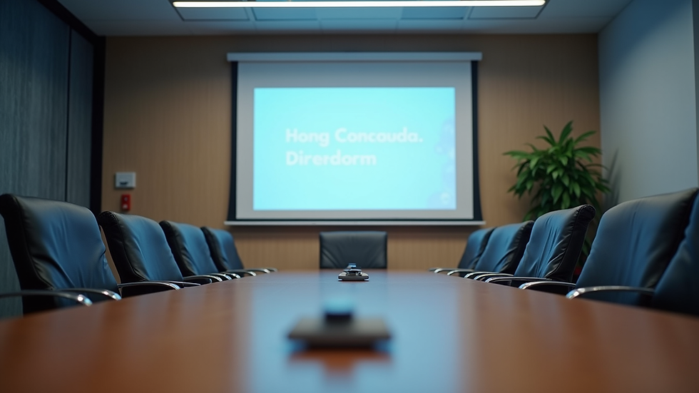 Eye-level view of a conference room with professional audio and visual equipment set up