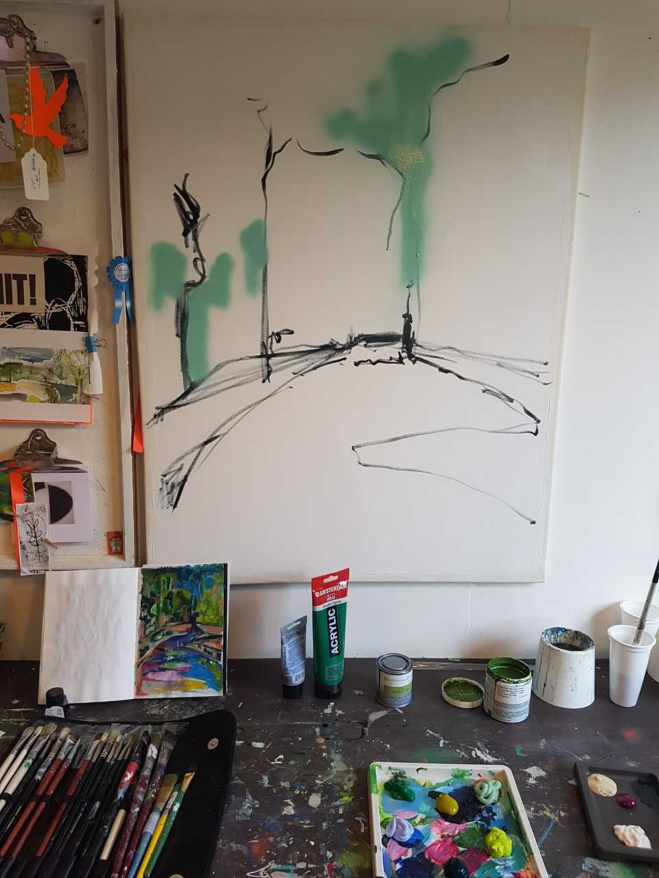beginnings of new large canvas