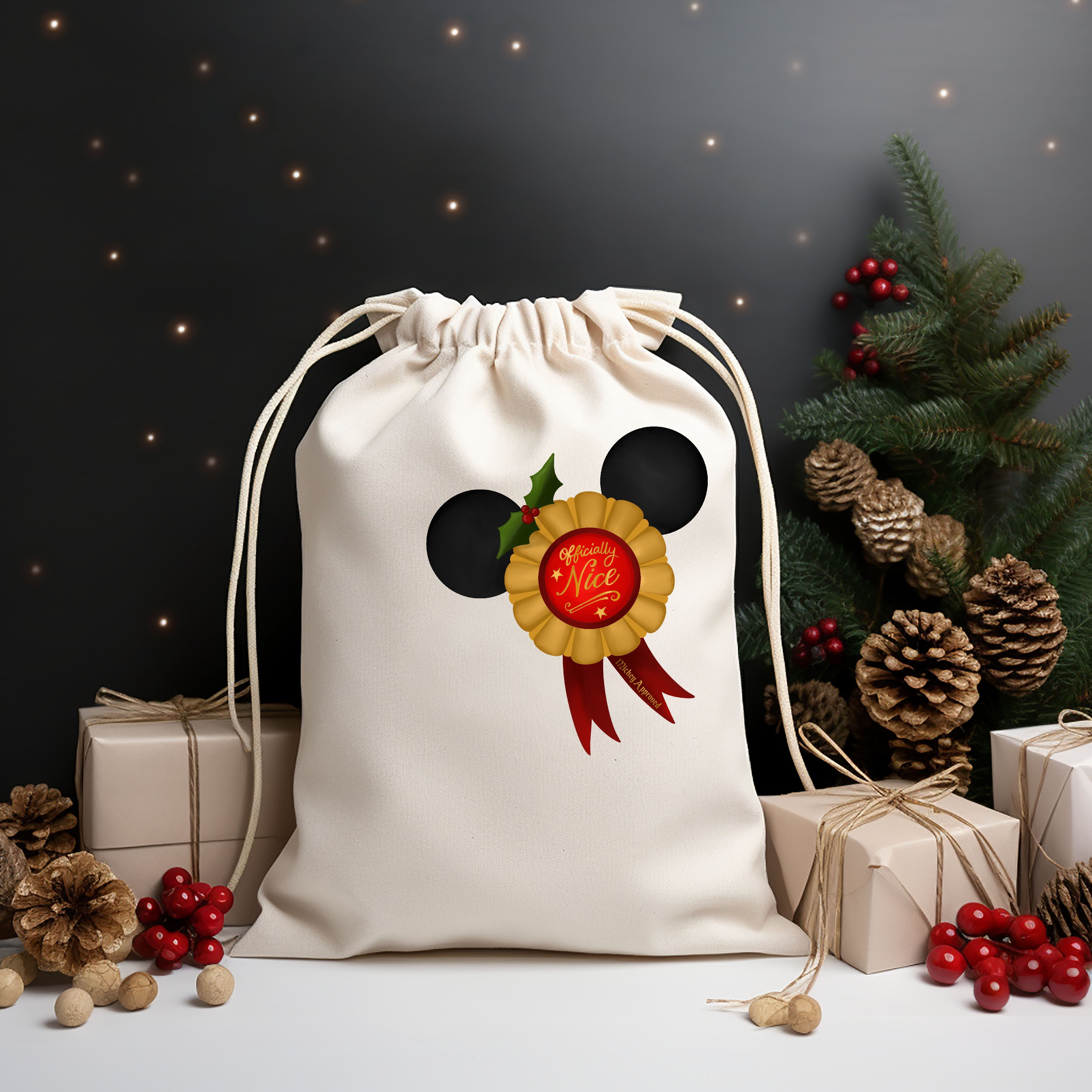 Mickey/ Elf Officially Nice Small Jute gift sack