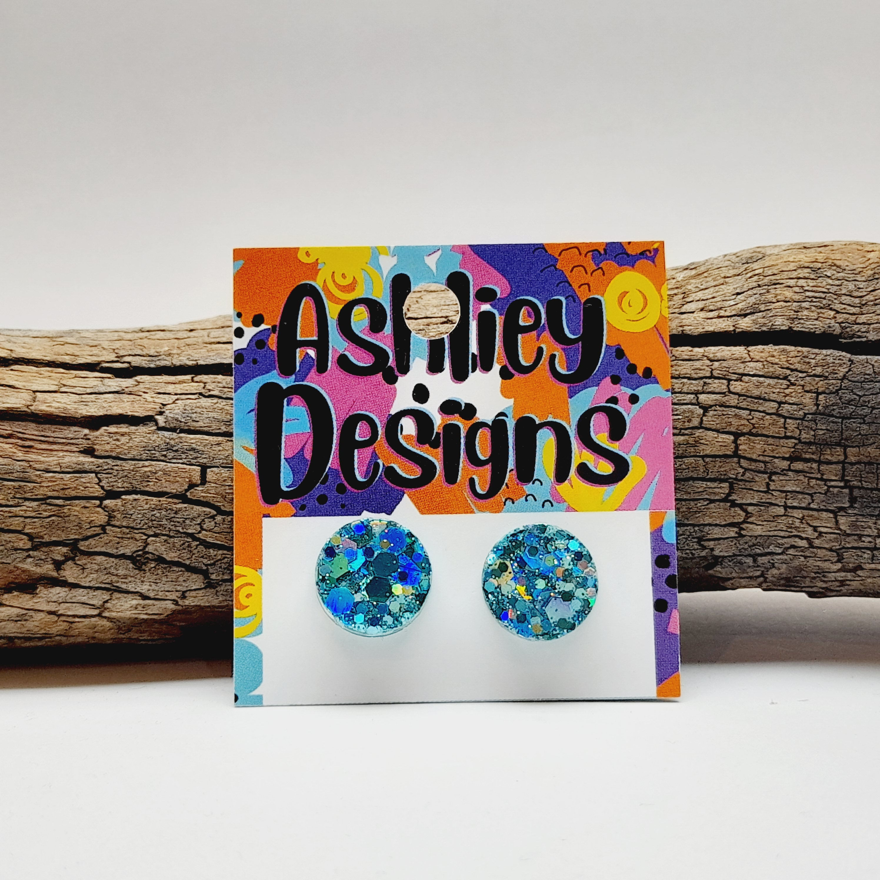 Large Aqua Sparkle Glitter Studs