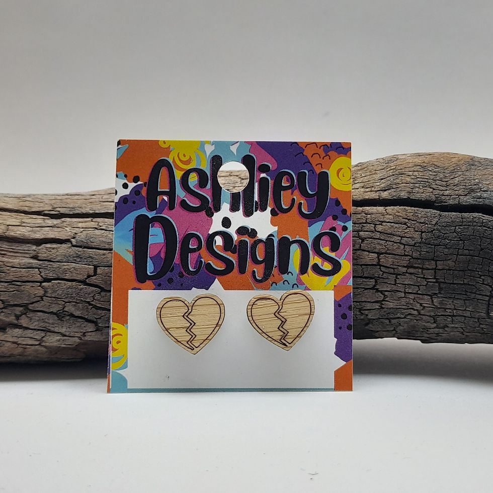 Wood Broken Heart Studs