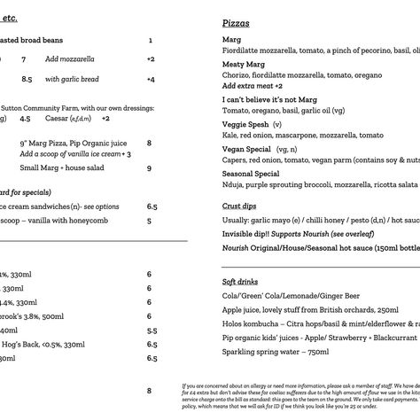 The March/April Pizzeria Menu
