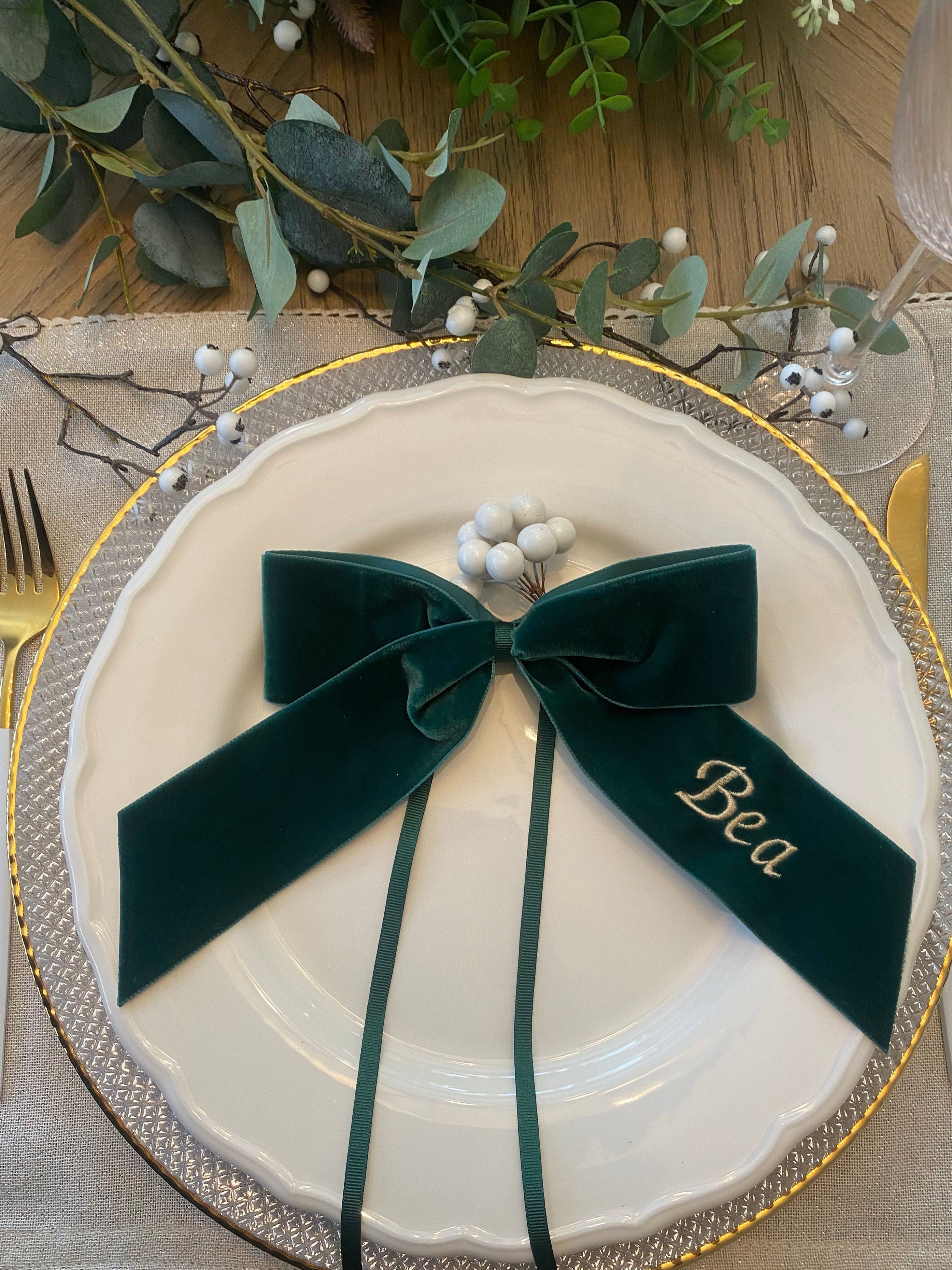 Personalised Embroidered Velvet Bows With Grosgrain Ties