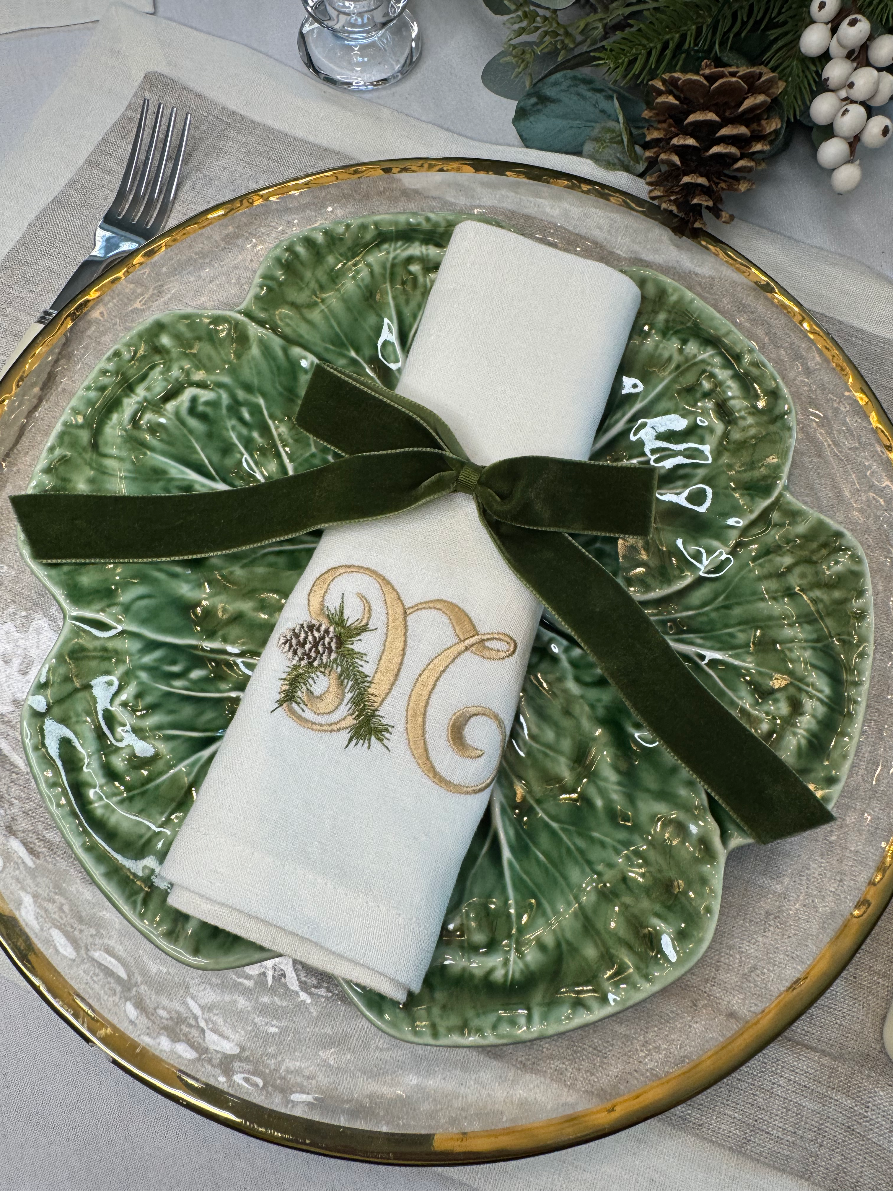 Christmas Pine Alphabet Embroidered Napkin