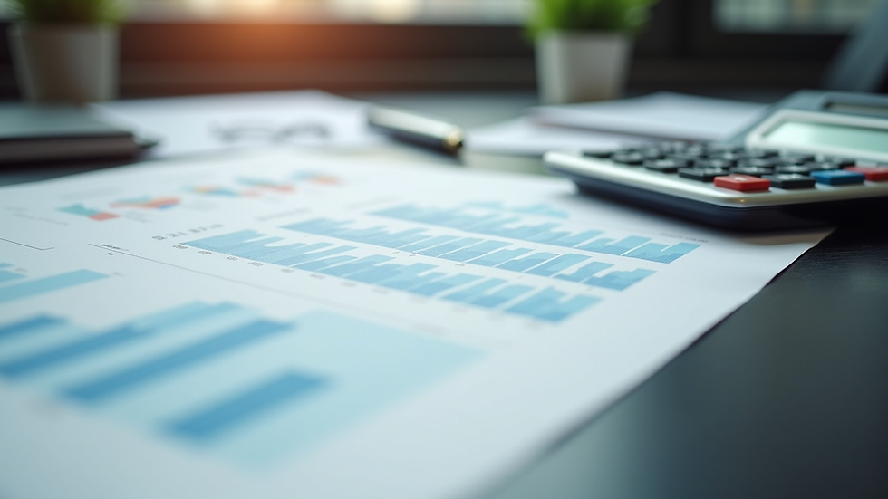 Close-up view of financial documents and calculator on a desk