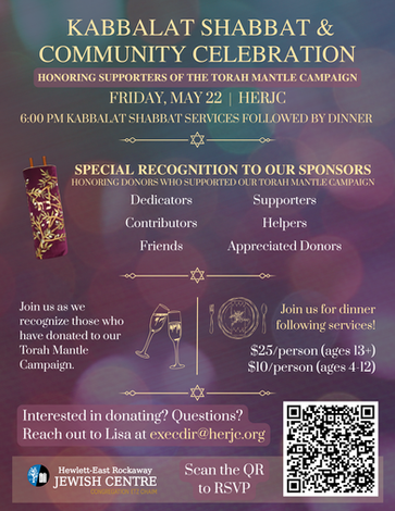 Shavuot Shabbat Dinner & Torah Mantle Recognition